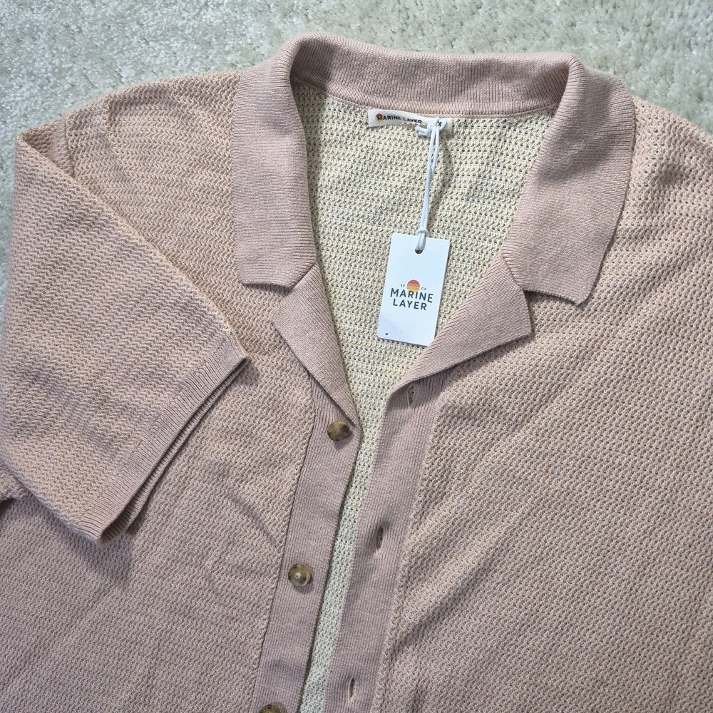 Marine Layer Asher Cardigan Sweater Resort Shirt Mens XL Pink Cotton Preppy New